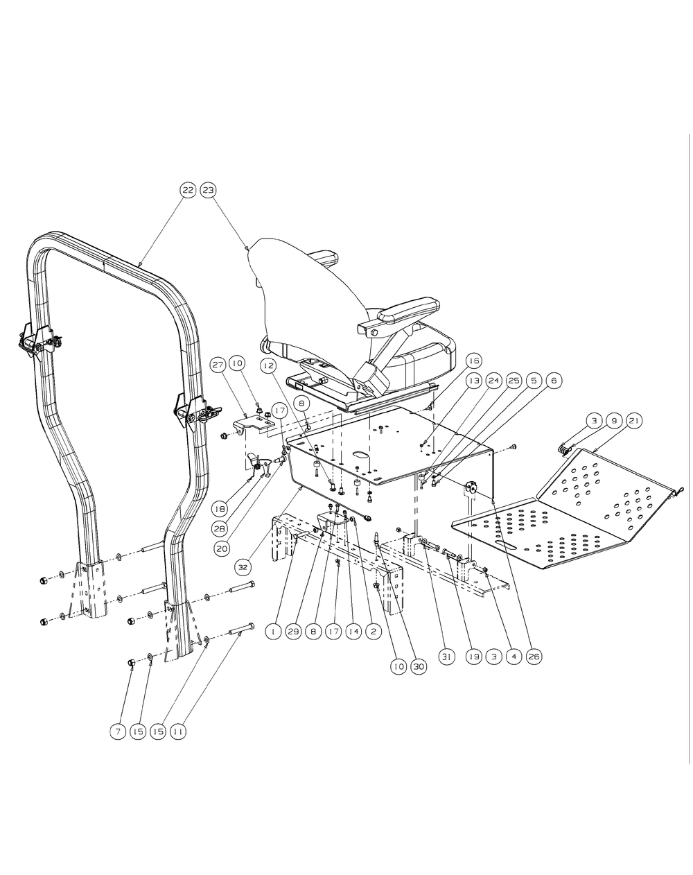 Seat Floor Panel Assembly Diagram and Parts List for M60-CT 53AL8CTX750-28-HP-3Cylinder-OHV Cub Cadet Lawn Tractor